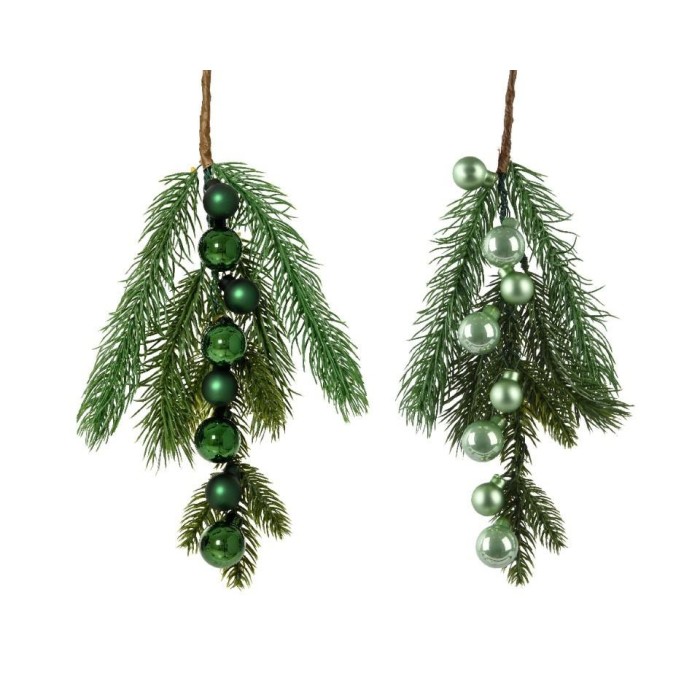 RAMO PINO 4.5X2CM. CON 8 SFERE VETRO VERDE